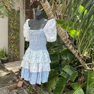 Fillyboo Ditsy cascading floral ruffled off the shoulder dress